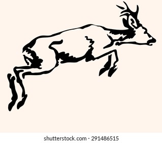 Leaping roebuck. Calligraphic brush drawing. Design for logo, t-shirt, bag, tattoo, illustration etc.