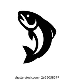 Leaping Salmon Fish Silhouette icon logo