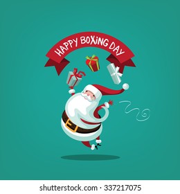 Leaping Santa wishing you a happy Boxing Day. EPS 10 vector illustration Christmas greeting card design.