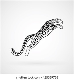 Leaping Snow Leopard Sign Logo Vector Illustration On White Background