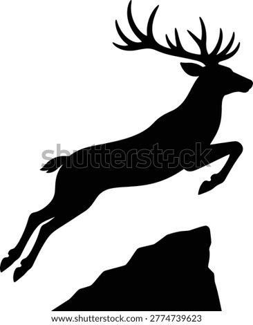 Leaping Stag Deer Jumping Over Rock Silhouette Vector