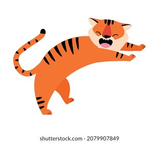 Leaping Striped Tiger with Orange Fur Roaring Vector Illustration