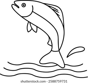 Leaping Trout Aquatic Life, Fish Illustration, Line Art Drawing