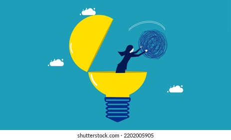 lear thoughts. businesswoman removes chaos from his mind. vector illustration