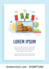 Learn about Italy concept. Flyer template. Vector illustration.