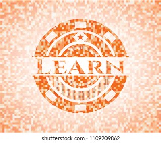 Learn abstract emblem, orange mosaic background