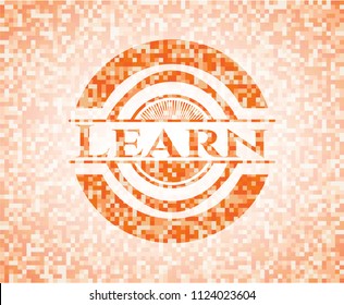 Learn abstract emblem, orange mosaic background