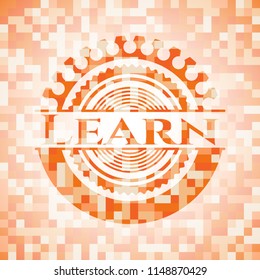 Learn abstract orange mosaic emblem