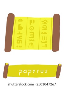 Aprende los objetos del antiguo Egipto con tarjeta. Aprender palabras en inglés para niños. Tarjeta educativa dibujada a mano linda del doodle con el papel del papiro del jeroglífico. Material de aprendizaje preescolar sobre el desierto