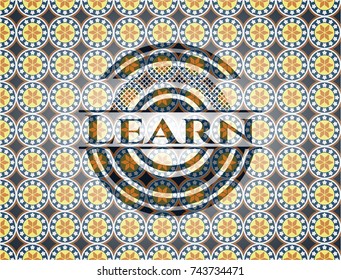 Learn arabic badge. Arabesque decoration.