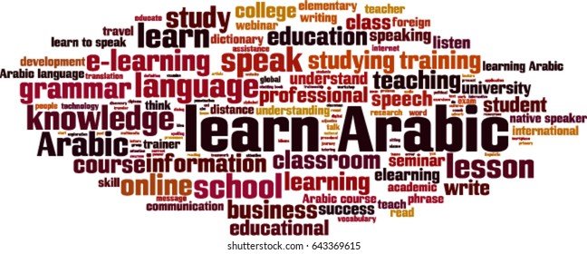 Learn Arabic word cloud concept. Vector illustration