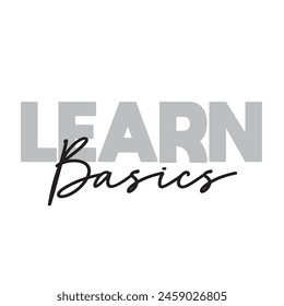 learn basics text on white background.