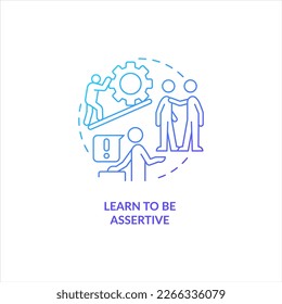 Learn to be assertive blue gradient concept icon. Respectful relationship. Improving self esteem abstract idea thin line illustration. Isolated outline drawing. Myriad Pro-Bold font used