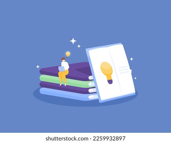 Learn to be creative and innovative. process and effort to gain knowledge. develop self-skills. Read books for inspiration, ideas, and solutions. education and knowledge. illustration concept design. 