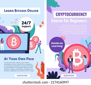 Learn bitcoin online at your own pace, register for cryptocurrency course for beginners. People developing skills and studying in group or individually with teacher or coach. Vector in flat style