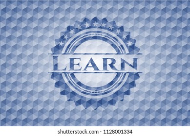 Learn blue emblem with geometric background.