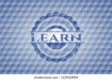 Learn blue emblem with geometric background.