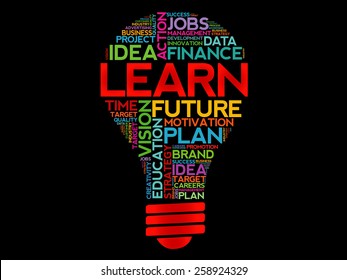LEARN bulb word cloud, business concept