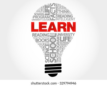 LEARN bulb word cloud, business concept
