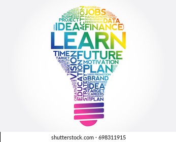 LEARN bulb word cloud collage, business concept background
