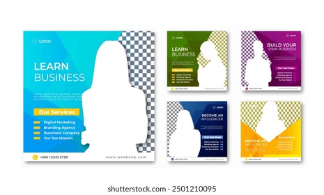 Learn Business Modern Marketing strategy Online Webinar Business Banner Design Digital Social Media Post Template, Marketing, Web Banner, Sale, Vector Illustration