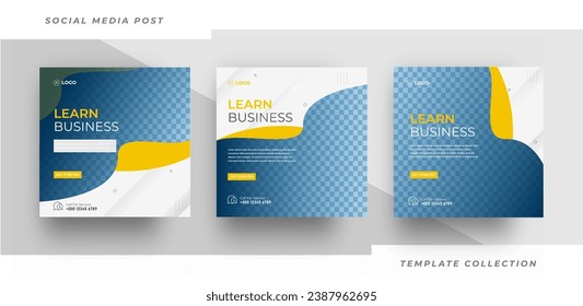 Learn business Online Webinar Social Media Post Set , Corporate Business Promotion Banner, Square Flyer Design Template