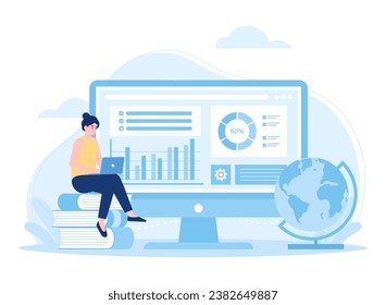 Learn business using a laptop trending concept flat illustration