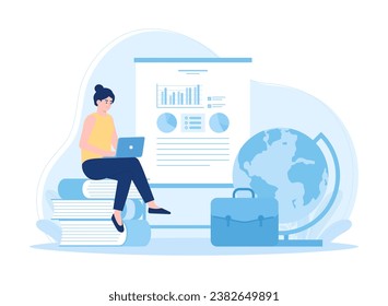 Learn business using a laptop trending concept flat illustration