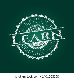 Learn chalk emblem written on a blackboard. Vector Illustration. Detailed.