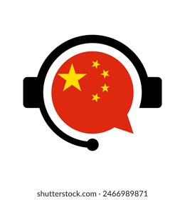 learn chinese language vector icon, foreign languages translation symbol, headset with china flag
