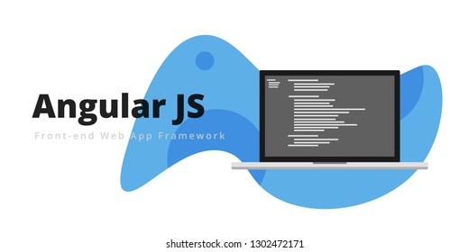 Learn to code Angular JS Fron-end web app framework, with script code on laptop screen, programming language code illustration - Vector