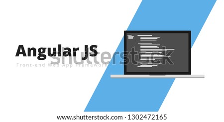 Learn to code Angular JS Fron-end web app framework, with script code on laptop screen, programming language code illustration - Vector Stockfoto © 