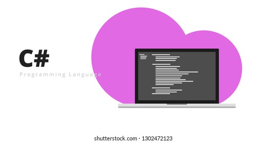 Learn to code C# programming language with script code on laptop screen, programming language code illustration - Vector