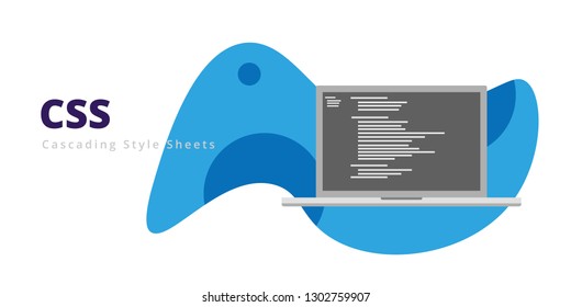 Learn to code CSS programming language with script code on laptop screen, programming language code illustration - Vector