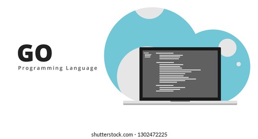 Aprender a codificar el lenguaje de programación GO LANG con código de script en la pantalla del portátil, la ilustración del código del lenguaje de programación - Vector