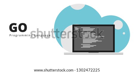 Learn to code GO LANG programming language with script code on laptop screen, programming language code illustration - Vector