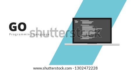 Learn to code GO LANG programming language with script code on laptop screen, programming language code illustration - Vector