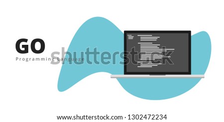 Learn to code GO LANG programming language with script code on laptop screen, programming language code illustration - Vector