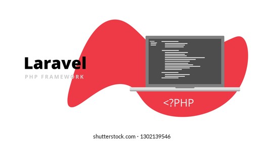 Learn to code Laravel PHP Framework programming language with script code on laptop screen, programming language code illustration - Vector