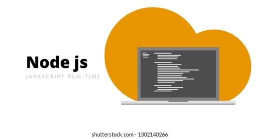 Learn to code Node JS Javascript run-time programming language with script code on laptop screen, programming language code illustration - Vector