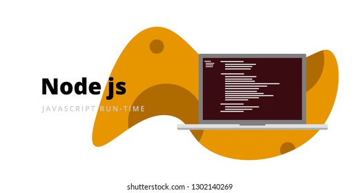 Learn to code Node JS Javascript run-time programming language with script code on laptop screen, programming language code illustration - Vector