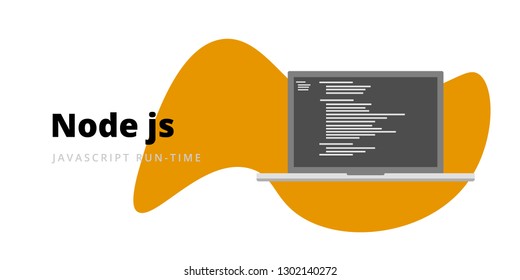 Learn to code Node JS Javascript run-time programming language with script code on laptop screen, programming language code illustration - Vector