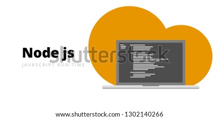 Learn to code Node JS Javascript run-time programming language with script code on laptop screen, programming language code illustration - Vector