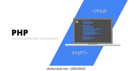 Learn to code PHP web programming language with script code on laptop screen, programming language code illustration - Vector