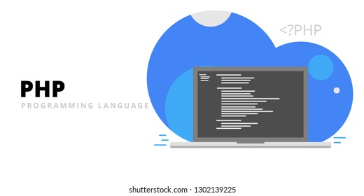 Learn to code PHP web programming language with script code on laptop screen, programming language code illustration - Vector