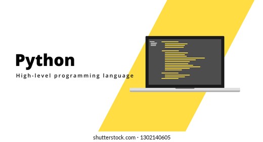 Learn to code Phyton programming language with script code on laptop screen, programming language code illustration - Vector