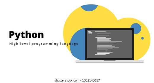 Learn to code Phyton programming language with script code on laptop screen, programming language code illustration - Vector