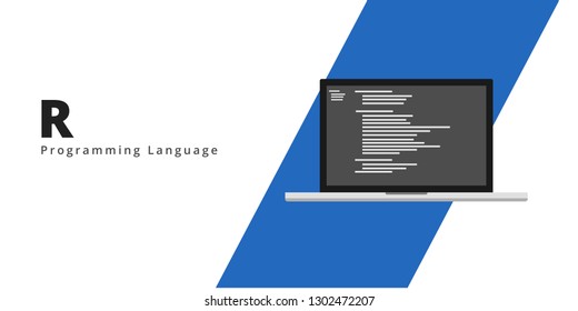 Learn to code R programming language with script code on laptop screen, programming language code illustration - Vector