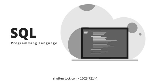 Learn to code SQL programming language with script code on laptop screen, programming language code illustration - Vector