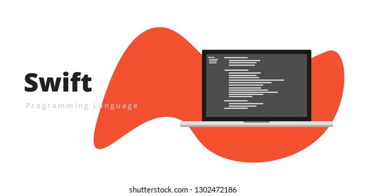 Learn to code Swift programming language, with script code on laptop screen, programming language code illustration - Vector